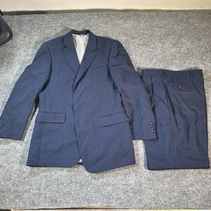 JOS A BANK Signature WOOL SILK LINEN Suit Men's 41L X 35L Blue Glen Plaid Check